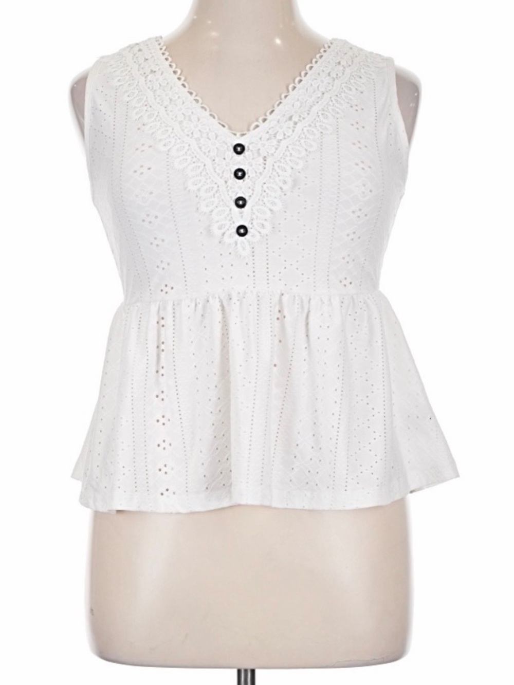 White Eyelet V-Neck Peplum Tank Top